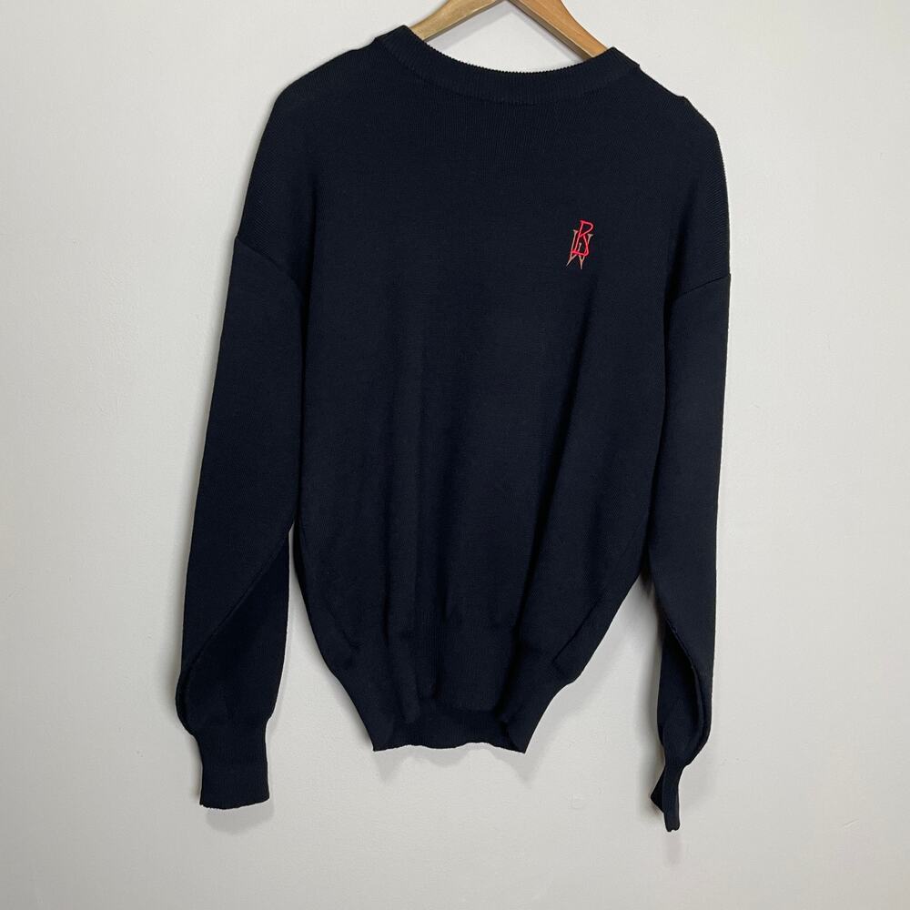 Bogner Luxury Crew Neck Ling Sleeve Embroidered Sweater Wool Blend Black S